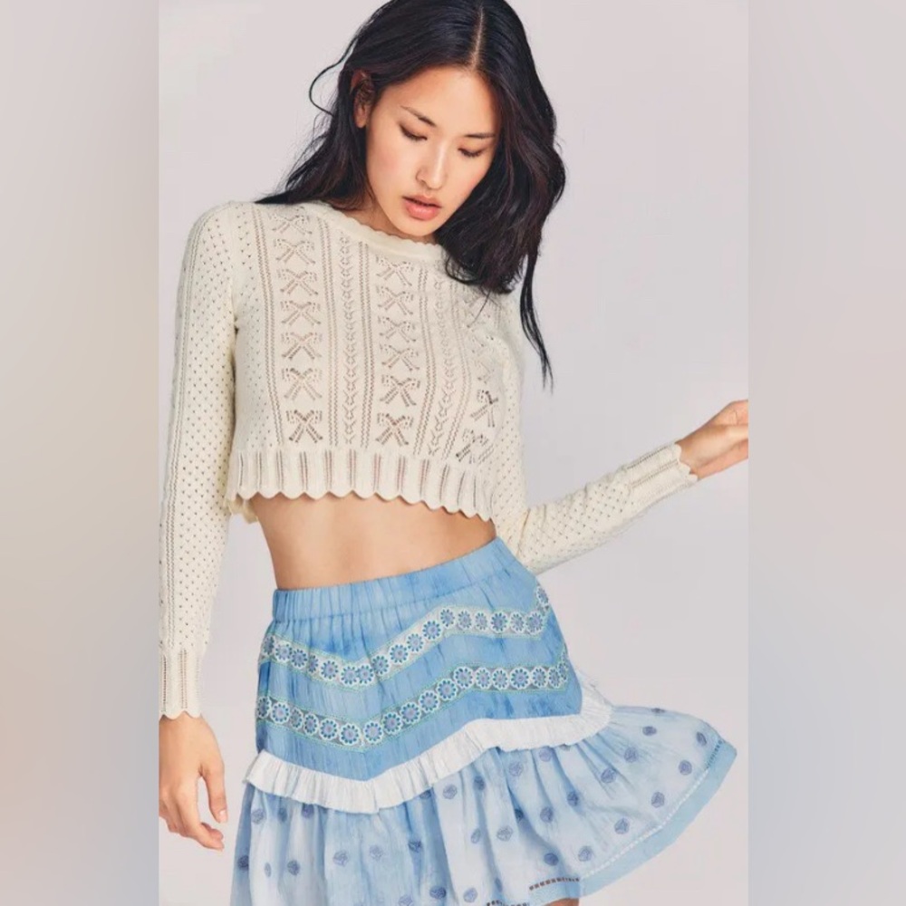 LoveShackFancy Sinfonia Cropped Pullover in Cream